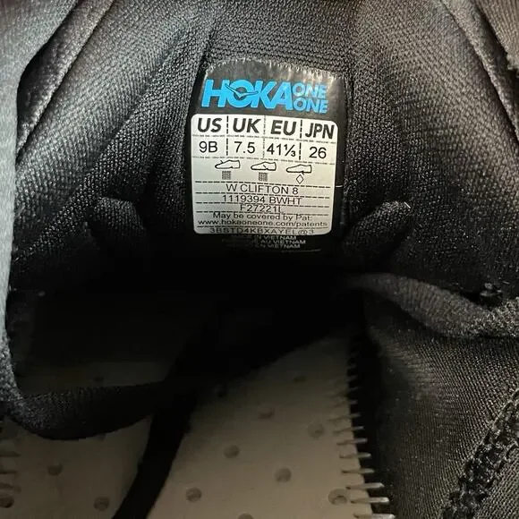 Hoka One One Clifton 8 Womens Size 9 B Black White Athletic Shoe Running Sneaker - Picture 9 of 9